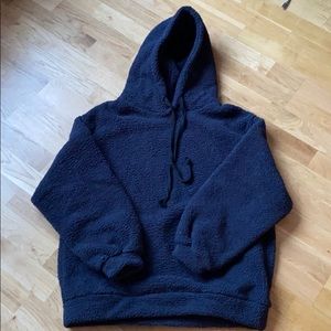 Oak + Fort navy high pile oversized fleece hoodie